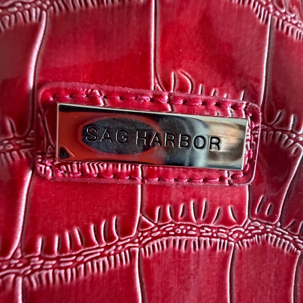Sag Harbor Shoulder Bag Womens Large Red Faux Leather Crocodile Braided Zip - Picture 7 of 10